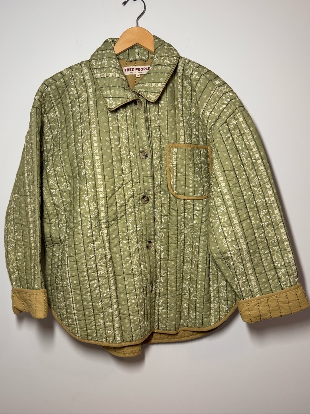 Free People Alexie Quilted Jacket Paisley Olive Combo Size Medium NWT - Picture 5 of 11